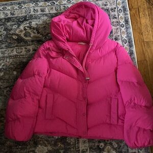 Lovers and Friends Pink Puffer Coat Oversized Hooded Cropped Jacket